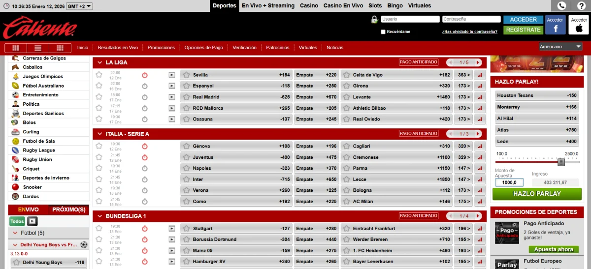 caliente casino sport